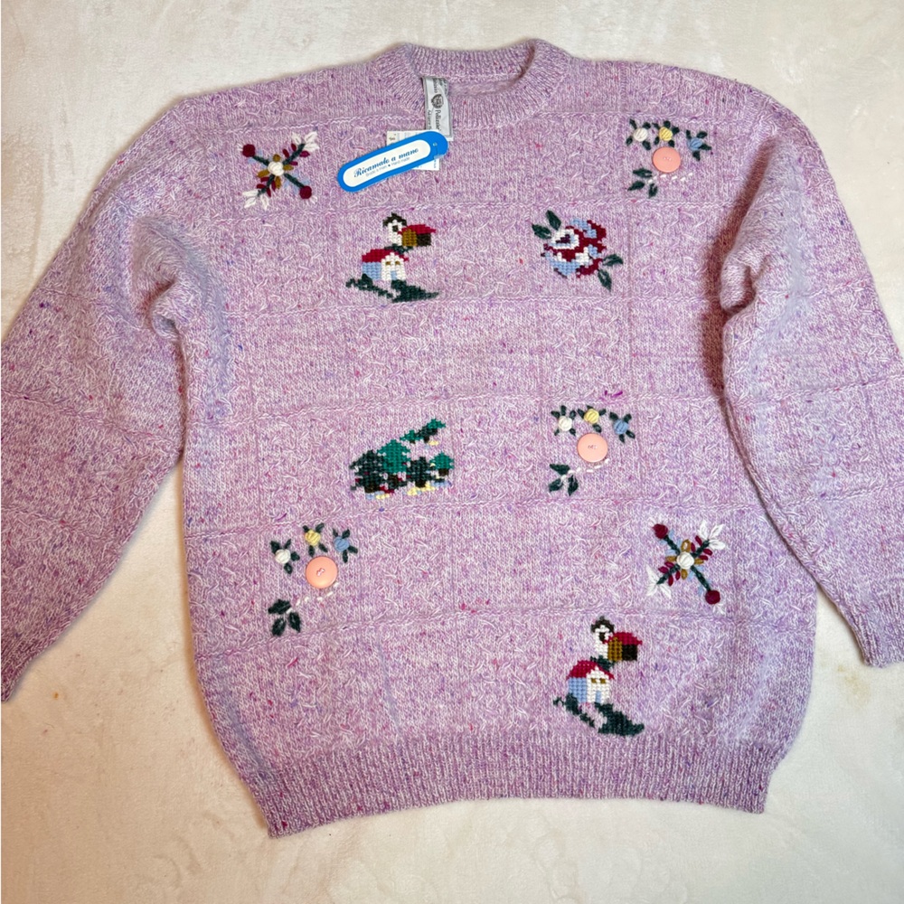 Brand New Angora & Wool Sweater with Embroidery